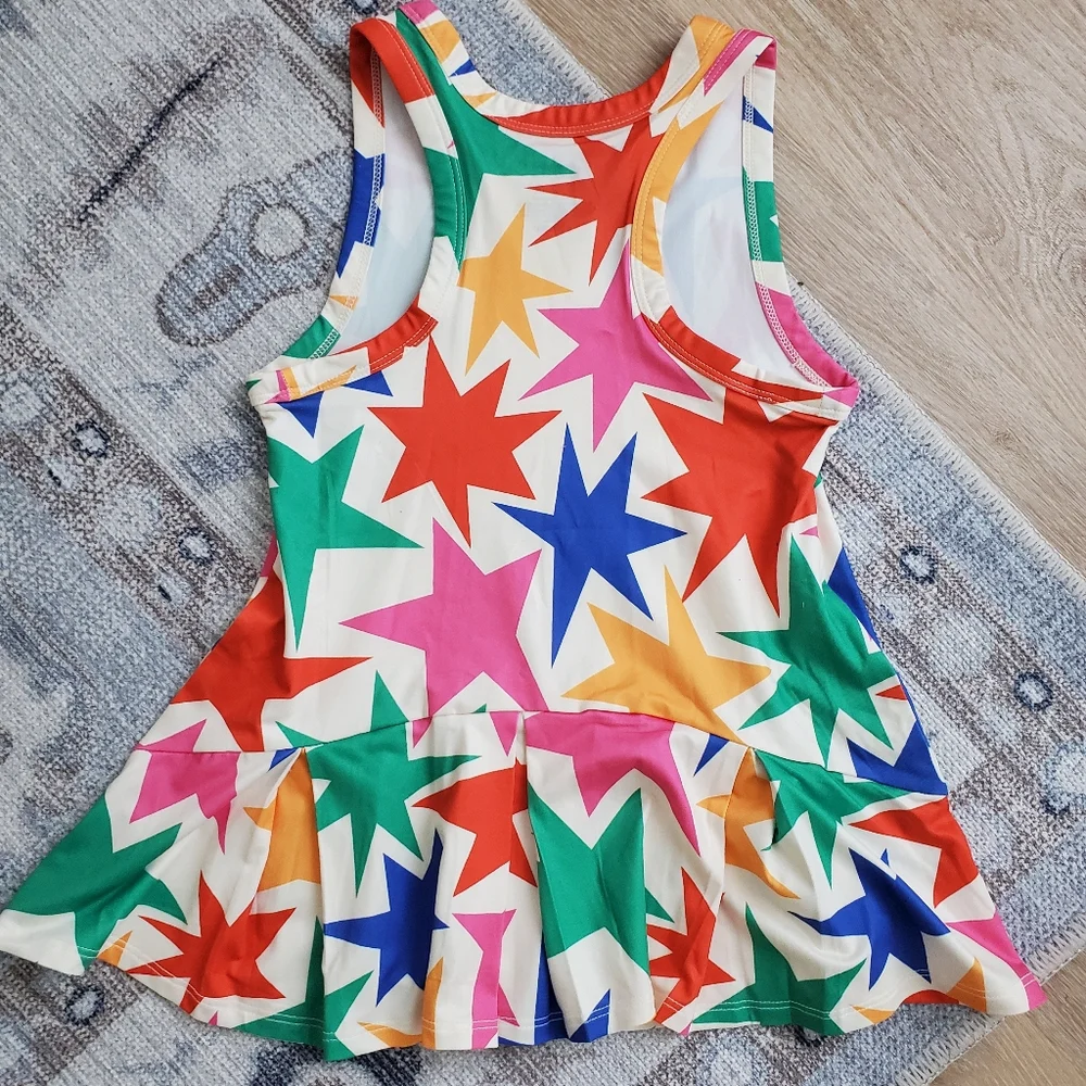 Hanna Andersson Girls Active MadeForSun Printed UV Dress Drop Waist Star sz4
